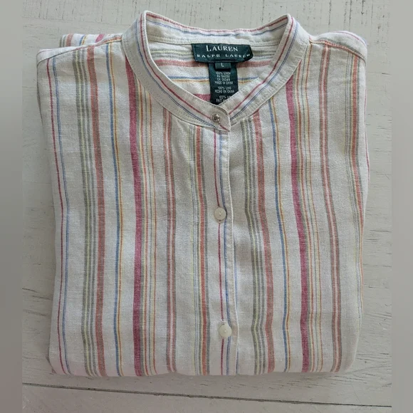 Lauren Ralph Lauren Women's Linen Button Tunic Relaxed Large Striped - Picture 11 of 11
